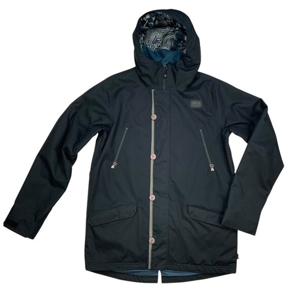Foursquare Mens Hooded Jacket M Black Long Sleeve Pockets Logo Fall Fashion - Picture 1 of 15